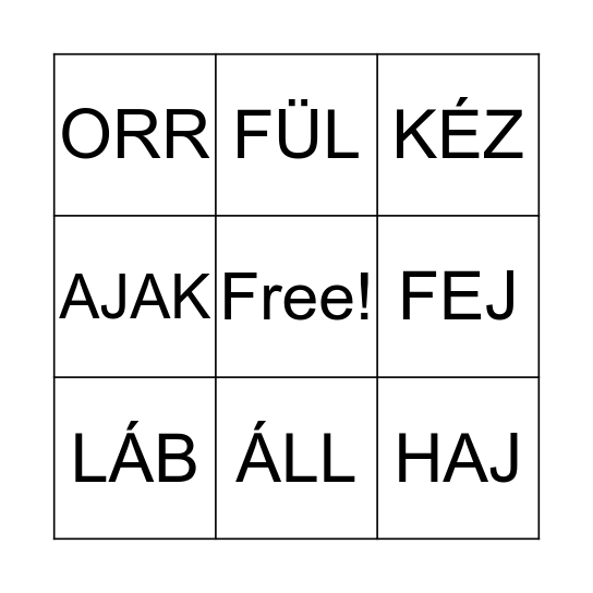 Hungarian Bingo Card