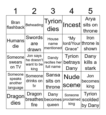 THE FINALE Bingo Card
