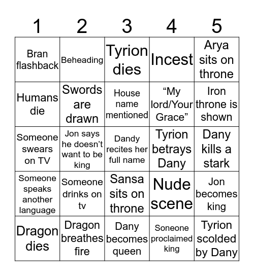 THE FINALE Bingo Card