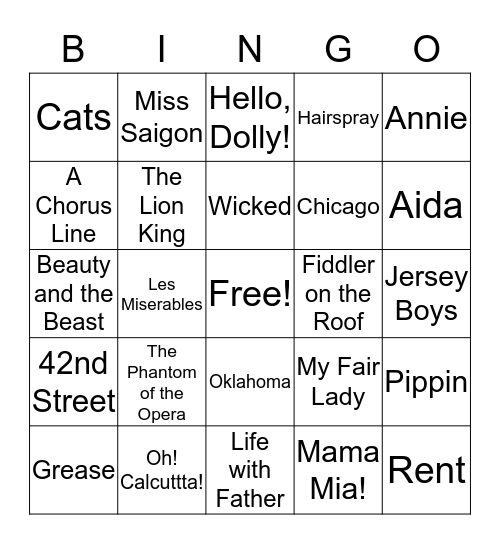 Musicals Bingo Card