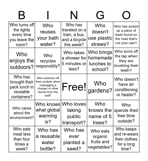 Environmental Sustainability Bingo Card