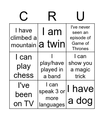 DD&C Team Meeting People Bingo Card