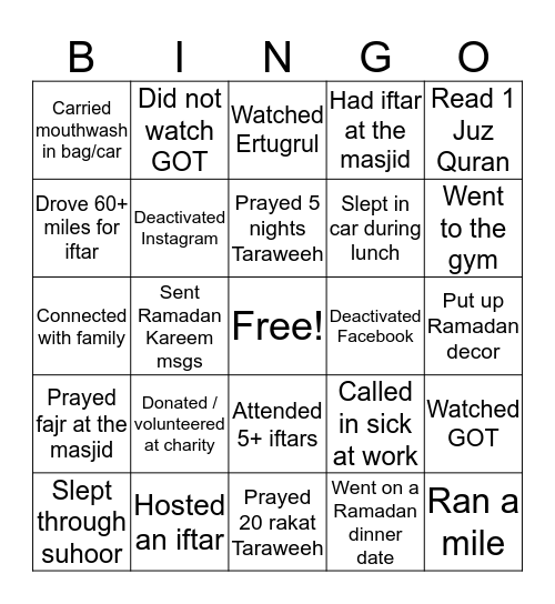 LAMP Ramadan BINGO Card