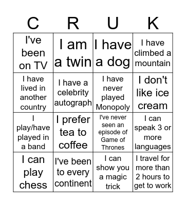 DD&C Team Meeting People Bingo Card