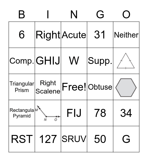 Geometric Figures Review Bingo Card