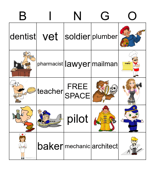 Occupations Bingo Card