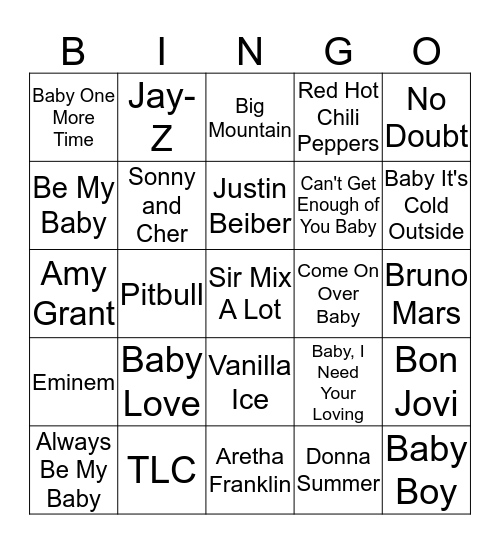 "BABY" Peety Bingo Card