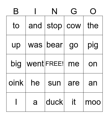 Grade K February Bingo Card