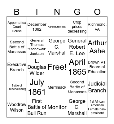 History review Bingo! Bingo Card