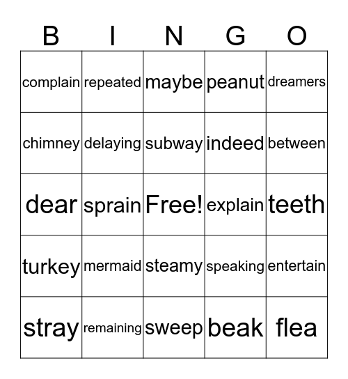 Vowel Team Bingo Card
