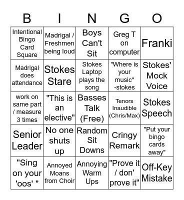 STOKES BINGO Card
