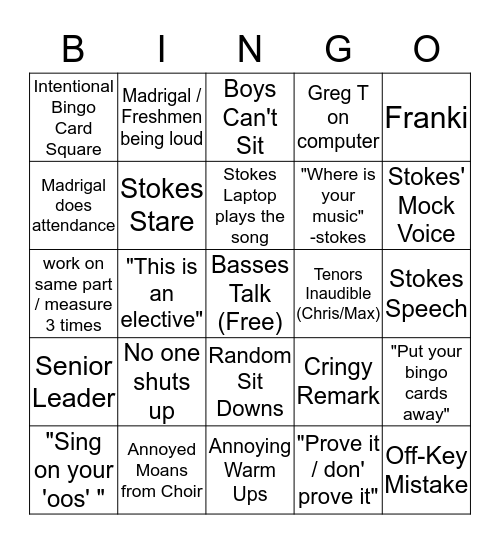 STOKES BINGO Card
