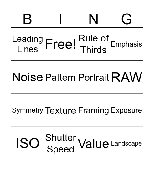 Photo Bingo Card