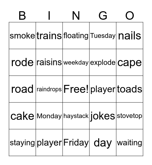 Decodable Words Bingo Card