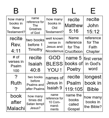 Bible Drill Bingo Card