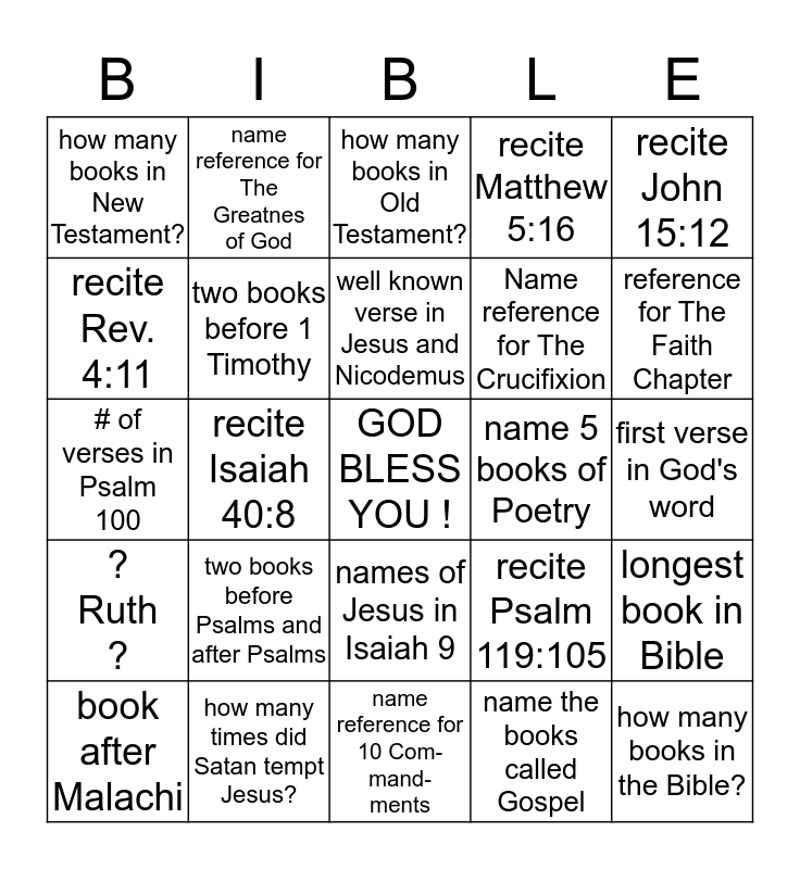 Bible Drill Bingo Card