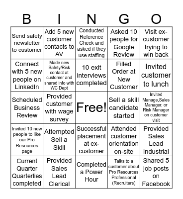 Staffing Success Bingo Card