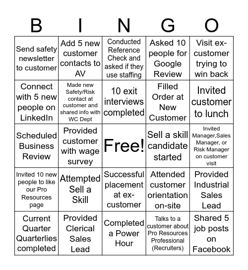 Staffing Success Bingo Card