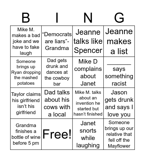 The Jackson 5 Bingo Card