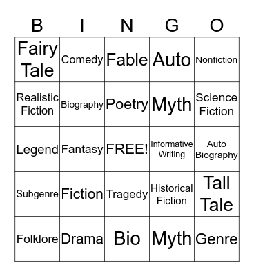 Genre Bingo Card