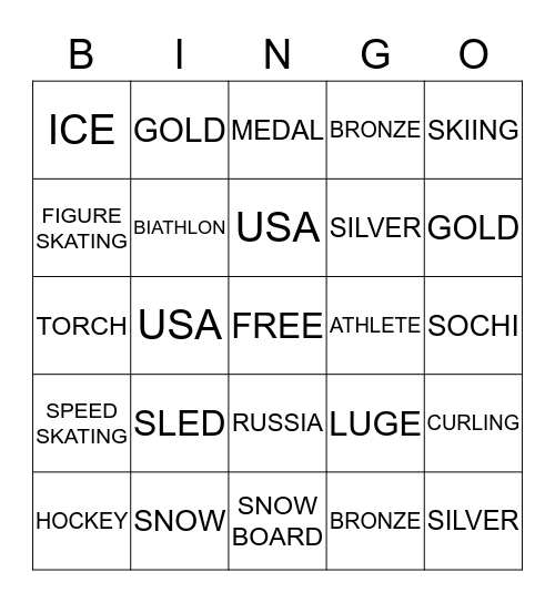WINTER OLYMPICS Bingo Card