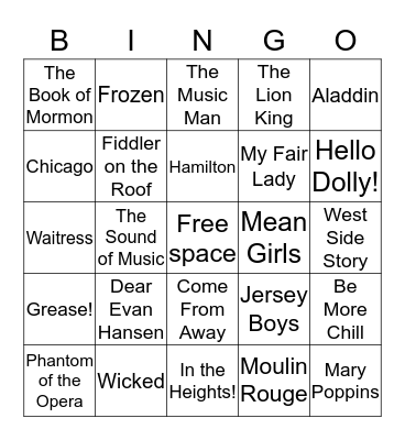 Broadway Bingo Card