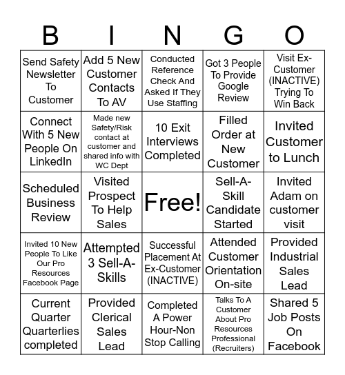 Staffing "Pro" Bingo Card