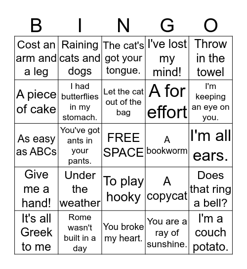 Idiom BINGO Card