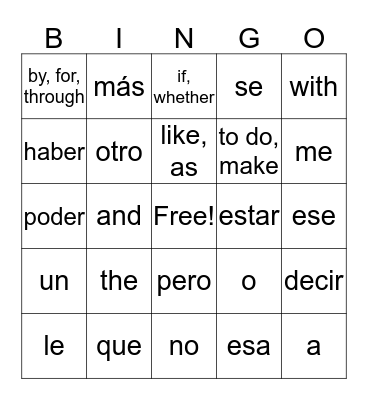 spanish Bingo Card