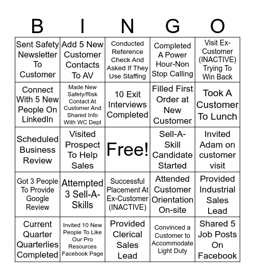 Staffing "Pro" Bingo Card