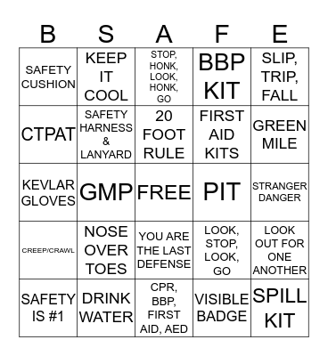 SAFETY Bingo Card