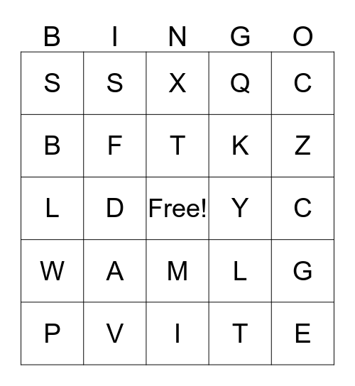 Alphabet Bingo  Bingo Card