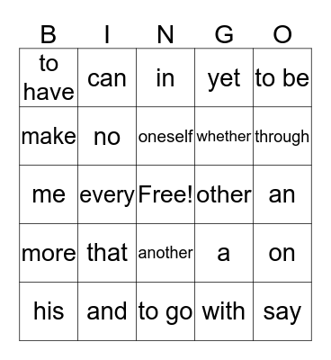 Spanish 2 Bingo Card