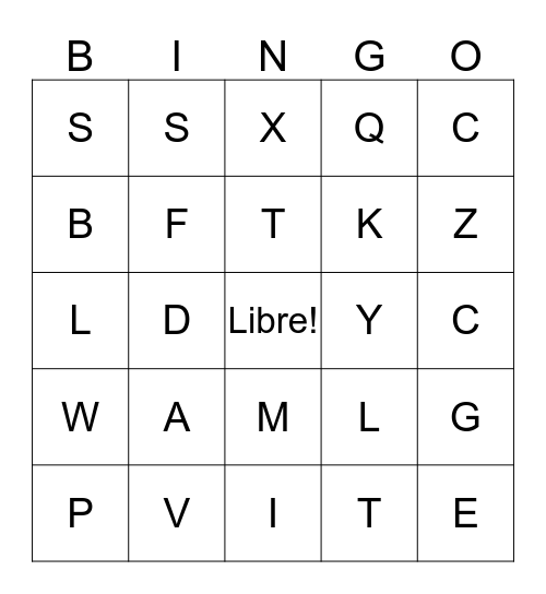 Alphabet Bingo  Bingo Card