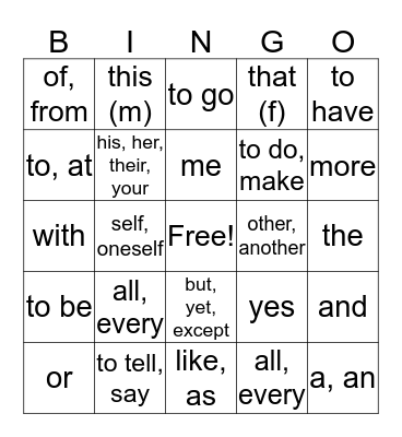 Spanish 2 Bingo Card