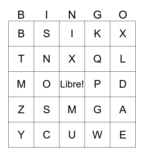 Alphabet Bingo  Bingo Card