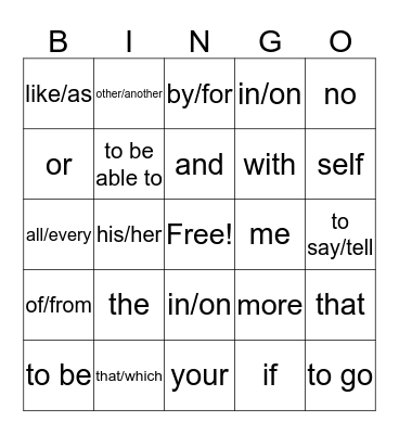 Spanish 2 Bingo Card