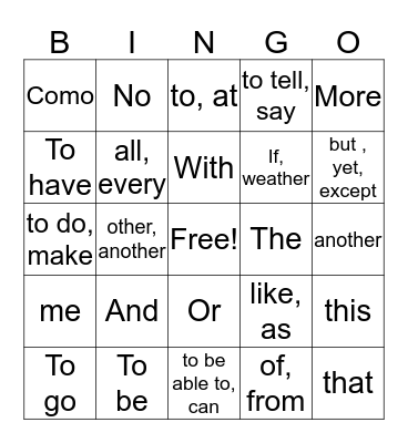 Spanish 2 Bingo Card