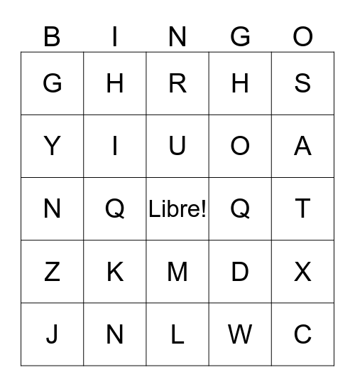 Alphabet Bingo  Bingo Card