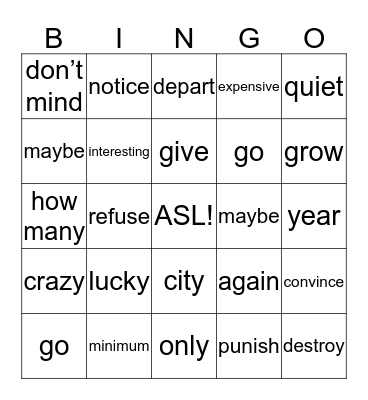 ASL Bingo Card