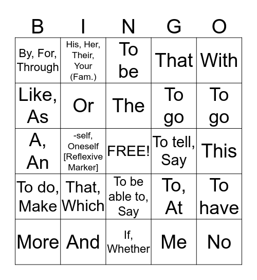 Spanish II Bingo Card