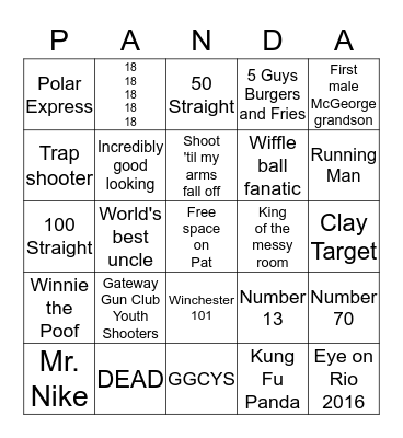 Pat's Birthday Bingo Card