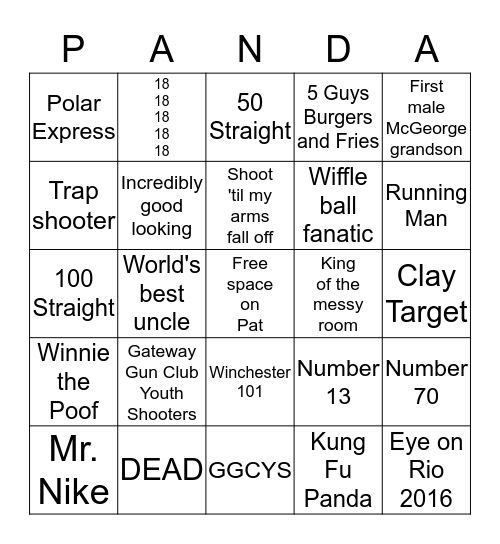 Pat's Birthday Bingo Card