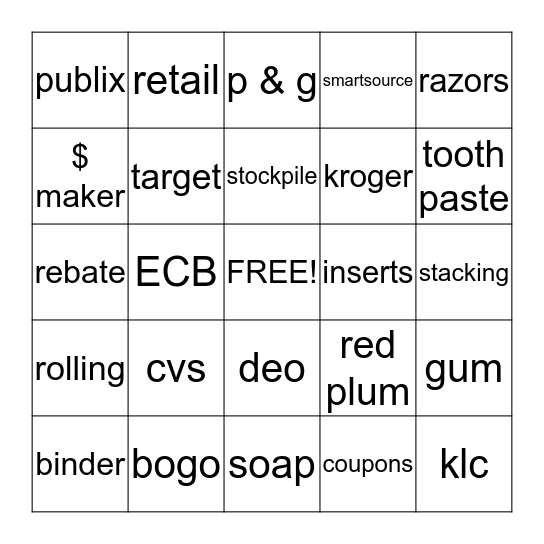 Coupon Bingo Card