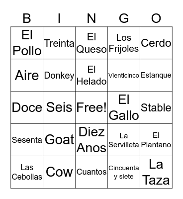 !Spanish Bingo! Bingo Card