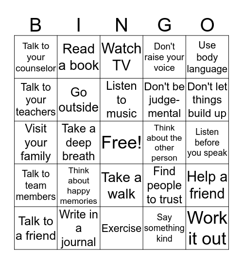 Communication Bingo Card