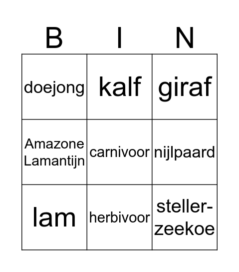 Zeekoe Bingo Card
