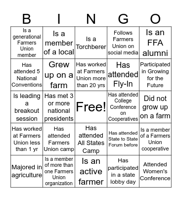 Farmers Union Bingo! Bingo Card