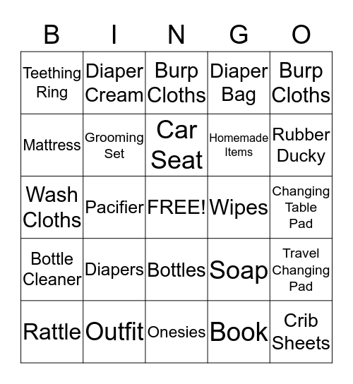 Kristyn's Baby Shower Bingo Card