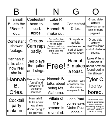 Bachelorette Bingo - Night 2 Bingo Card